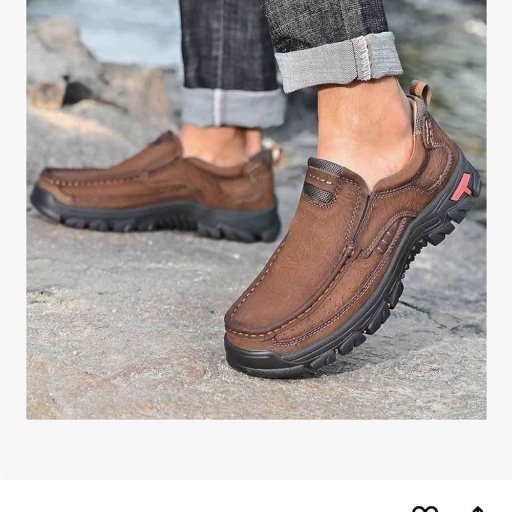 Mens Slip On Casual Loafers Classic Outdoor Leather Walking Hiking Shoes